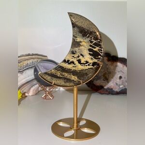 🌙 Large Natural Picture Jasper Crystal Moon with Stand